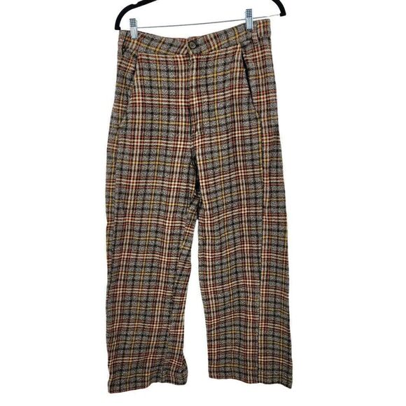 Free People Plaid Shape Up Trouser Pants UK 14 US 10 High Rise Wide Leg Academia - Picture 12 of 13